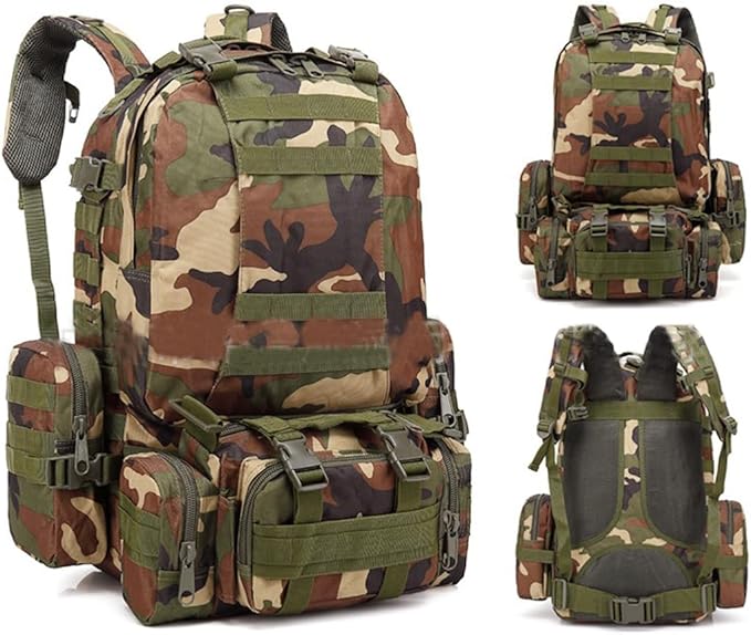 55L Military Tactical Backpack for Men Army 3 Day Assault Pack Large Camping Detachable Rucksack Molle Bag (Jungle Camouflage)
