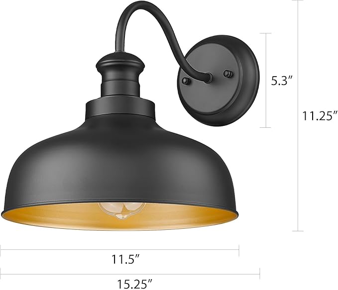 Outdoor Barn Lights 11.5 Inch Dome Outside Wall Sconce Weather Resistant Farmhouse Exterior Wall Mount Light Anti-rust Exterior Lighting Fixturefor Porch Garage Patio Entryway (Black 4 Pack)