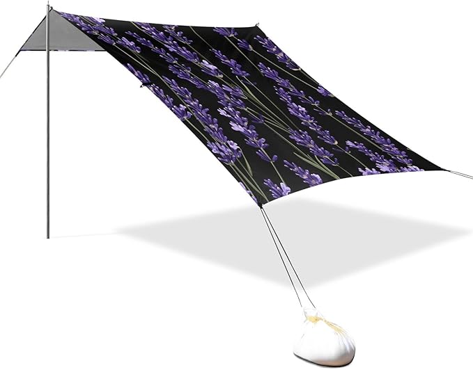 ALAZA Lavender Flowers Elements Beach Tent Sun Shelter Portable Canopy Sunshade for Outdoor Camping Picnics Backyard Fun 10x9 ft