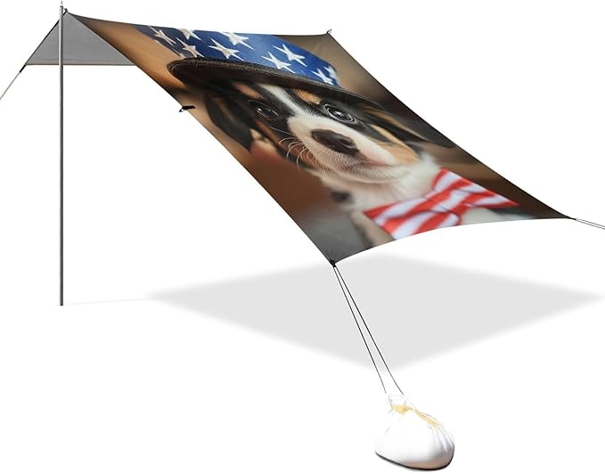 ALAZA Independence Day Funny Puppy Dog Beach Tent Sun Shelter Portable Canopy Sunshade for Outdoor Camping Picnics Backyard Fun 10x9 ft