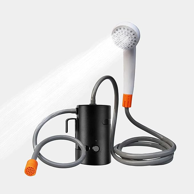 Portable Outdoor Shower 2 Flow Mode 4400mAh Battery Powered Shower Pump for Hiking/Backpacking Travel Beach Pet Flowering IPX7 Waterproof &ampUSB Rechargeable Camping Shower with 3 LED Lights…