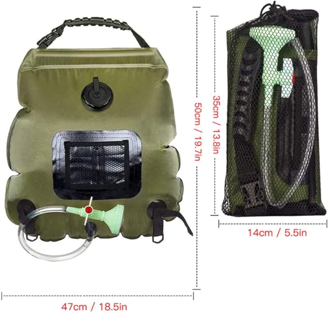 Solar Shower Bag 20L Foldable Lightweight Portable Solar Heating Bag with On/Off Switch Shower Header for Outdoor Travel Swimming Beach Hiking Cycling