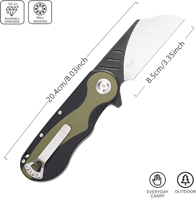 Sitivien ST138 Folding KnifeSandvik 14C28N Stainless SteelG10 Handle EDC Knife for Outdoor CampingHikingFishing(Black+Green)