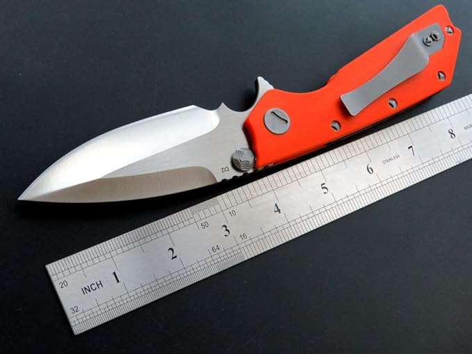 Eafengrow EF335 Folding Knives D2 Blade and G10 Handle5 inch Closed EDC Pocket Folding Knife with Clip (orange)