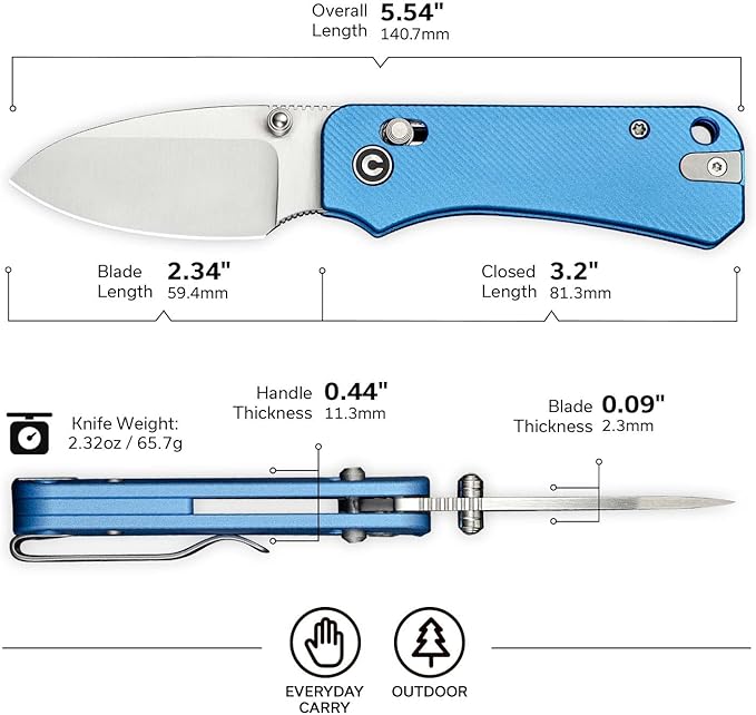 CIVIVI Small Pocket Knife for EDC Baby Banter 2 Crossbar Lock folding Knife with 2.34 Nitro-V Blade Aluminum Handle Titanium Thumb Stud Opener C23074-1