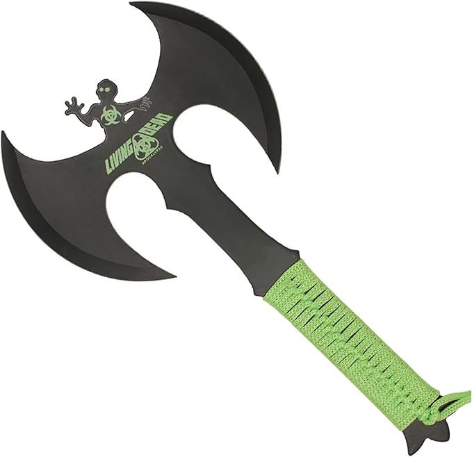 Armory Replicas™ Double Headed Skulking Throwing Axe – Full Tang Black Anodized Stainless Steel Axe with Green Nylon Wrap &amp Sheath