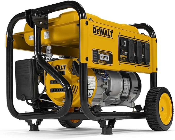 DeWalt 5000 Starting Watt Portable Gas Generator 223cc Engine Idle Control Technology CO Protect Carbon Monoxide Detection Never-Flat Wheels Emergency Jobsite Power 49 State