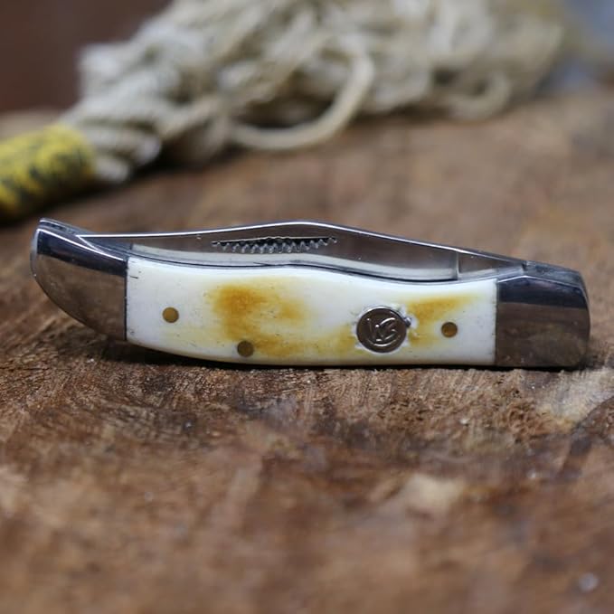 WHISKEY BENT HAT CO. Mini Hunter Folding Pocket Knife 2.75 Closed Length 440C Stainless Steel Blade (Burnt Bone)