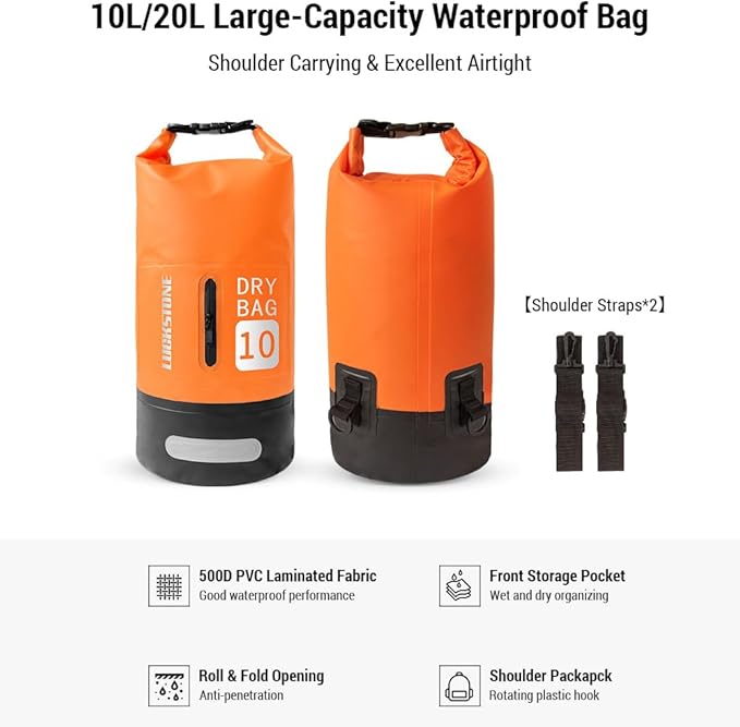 Waterproof Dry Bag Dry Bags For Kayaking Waterproof Dry Bag 10L/20L Large-Capacity Bucket Bag With Shoulder Straps Lightweight Backpack For Rafting Swimming Kayaking Camping