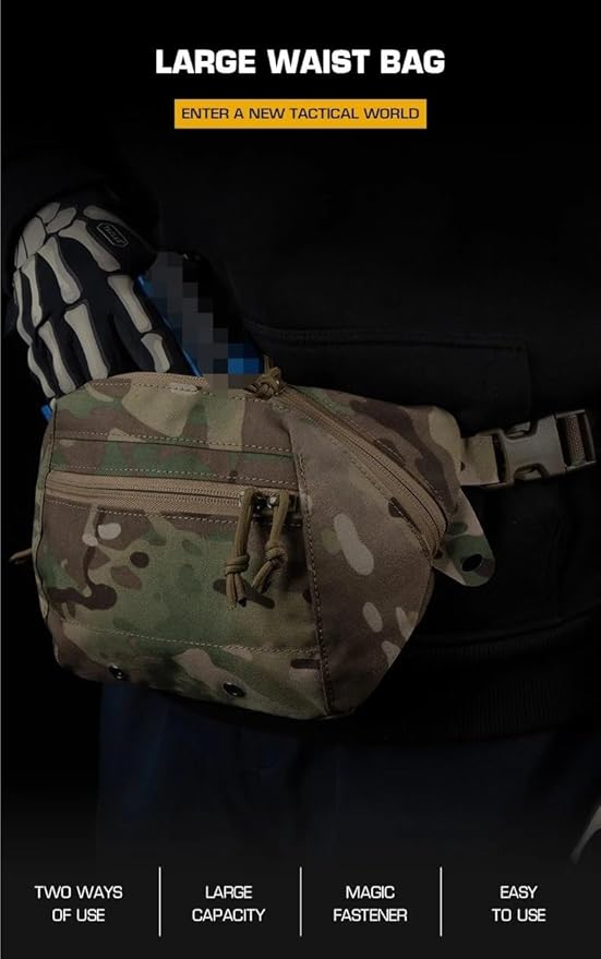 Tactical Outdoor Waist Pack Durable Fabric Crossbody Bag for Hunting Essentials Team Storage(G)