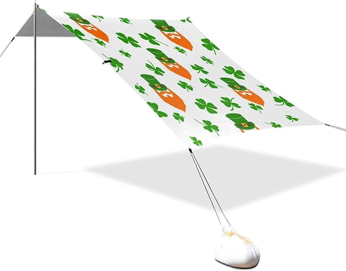 Beach Canopy with Windproof Ropes &amp Sandbags Beach Tent Sun Shade Sun Shelter for Camping Trips Fishing Backyard Fun or Picnics St. Patrick's Day