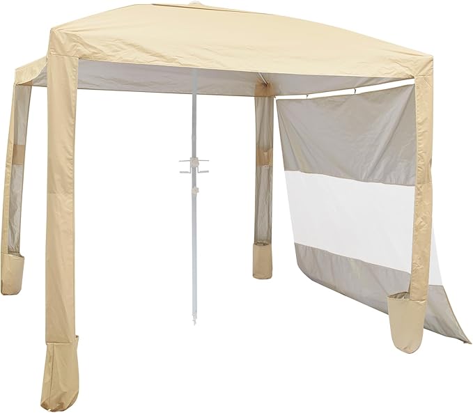 VEVOR Beach Cabana 8 x 8 ft Beach Canopy with Side Wall UPF 50+ Protection Easy Setup Cabana Tent with Sand Pockets Adjustable Height Portable Shade Sun Shelter Umbrella for Family &amp Friends K