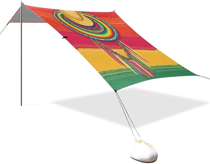 Mexican Style Cinco De Mayo Necklaces Foldable Beach Canopy UPF50 Lightweight Shade Sun Shelter with Sand Pockets for Backyard and Camping