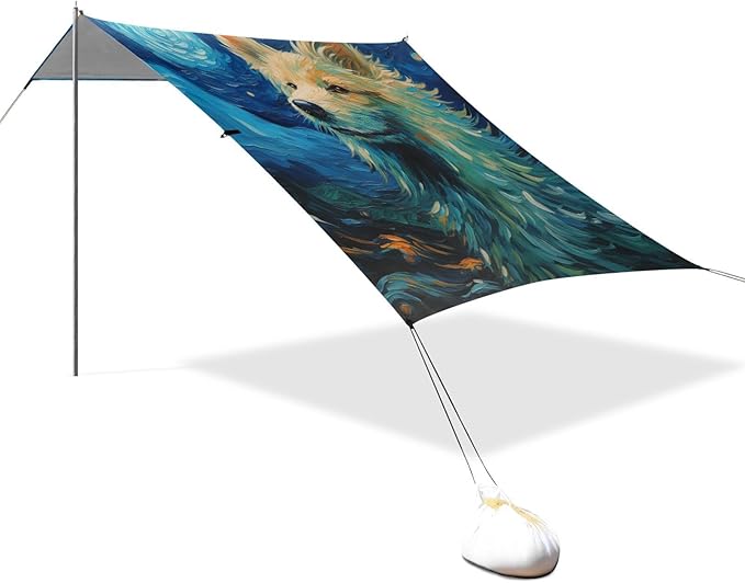 ALAZA Wolf Starry Night Galaxy Beach Tent Sun Shelter Portable Canopy Sunshade for Outdoor Camping Picnics Backyard Fun 10x9 ft