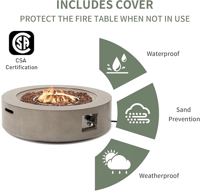 COSIEST 2-Piece Outdoor Propane Firepit Table Set w Tank Table Certified 42 inch Gray Fire Table (50000 BTU) w 16 inches Tank Cover Side Table 20lb for GardenPoolBackyard