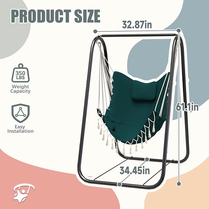 G TALECO GEAR Hammock Chair with StandHeavy-Duty and Rustproof Hanging Chair with StandHammock Swing Chair Standfor Indoor Outdoor Patio Yard Garden Porch (Green)