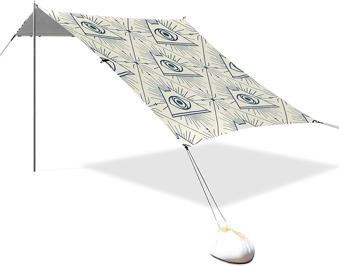 xigua Eye Pattern Beach Tent Sun Shelter with Carrying Bag - Silver Coated Oxford Fabric Beach Canopy for Beach Camping Fishing - Includes Windproof Ropes Sandbags &amp Stakes