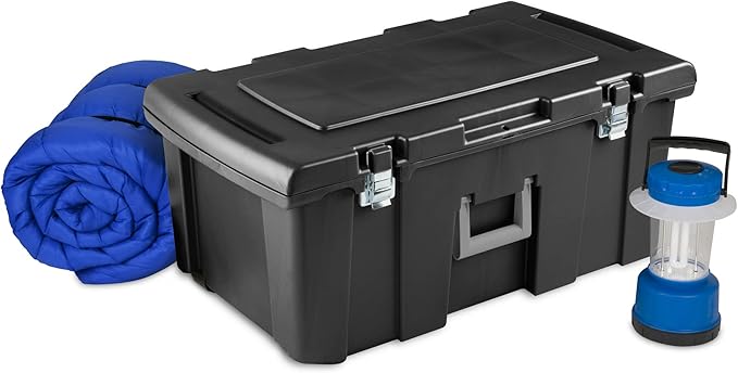 16 Gallon Heavy Duty Plastic Footlocker Storage Trunk Storage Container with Sturdy Handles and Durable Wheels (Black)