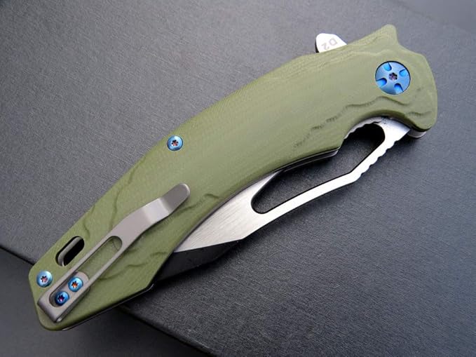 Eafengrow EF915 Folding Knife D2 Steel Blade with Black-Oxide Coating G10 Handle with Ball Bearing Safe Open Flipper Knife Locking Liner and Pocketclip for Camping Work (Green)