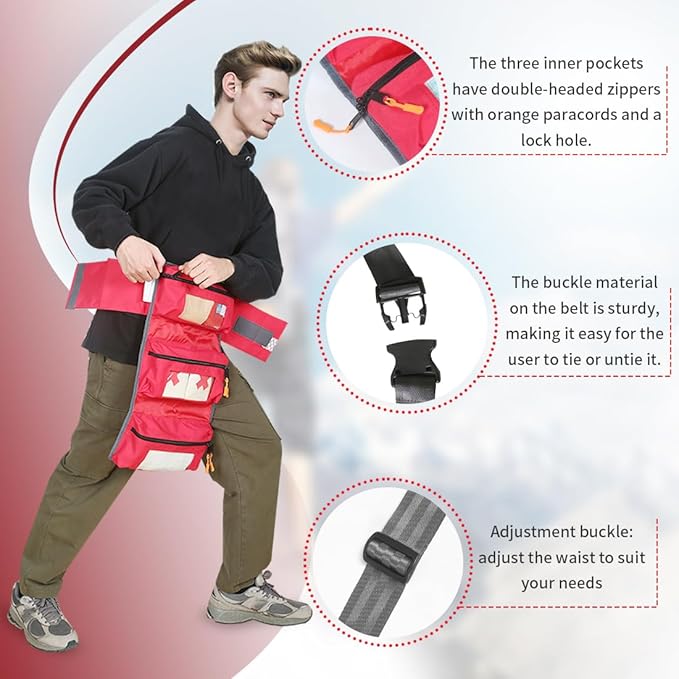 Empty First Aid Waist Bag Molle Medical Pouch with Belt EMS Fanny Pack with Three-piece SystemIFAK Medical Bag for CampingHiking or Traveling (Red)