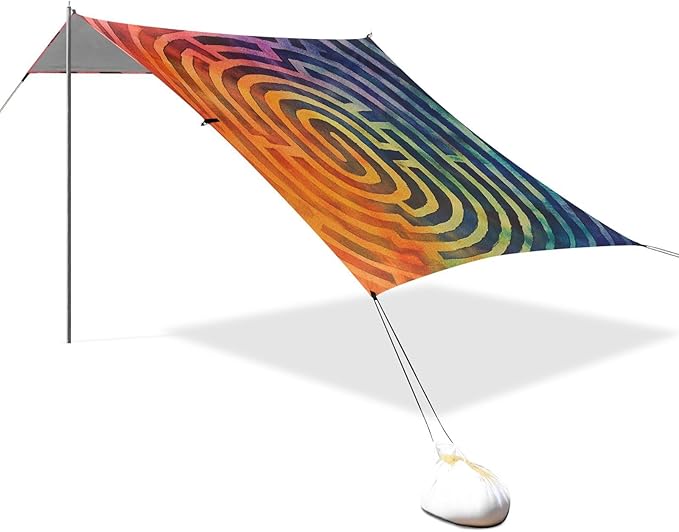 Dynamic Swirl Art Beach Cabana UPF50+ Protection Easy Setup Large Sun Shelter with Sandbags &amp Sand Shovel for Family Trips Picnics &amp Camping