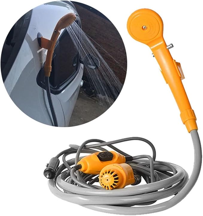 SSIMOO Portable Car Shower Washing Tool 12V - Pumps Water Camping Shower Compatible with Camping Traveling Beach Swimming Pets Bath Outdoor/Indoor(Orange)