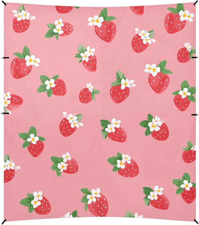 ALAZA White Strawberry Flower Pattern Beach Tent Sun Shelter Portable Canopy Sunshade for Outdoor Camping Picnics Backyard Fun 10x9 ft