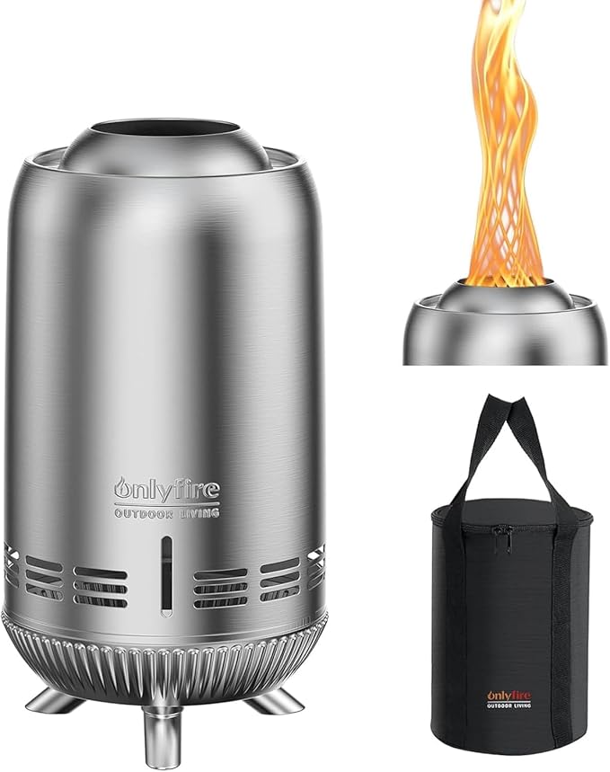 ONLYFIRE OUTDOOR LIVING 12 Tabletop Fireplace with Carrying Bag Portable Fire Pit for Camping RV Tailgating Patio Backyard Bonfire Smokeless Camp Stove Stainless Steel #FP054 Silver