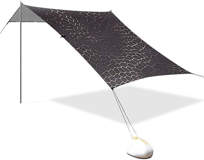 Snake Skin Print Style Darkgray Foldable Beach Tent UPF50+ Protection Water-Resistant Large Sun Shelter with Sandbags Sand Shovel Poles for Camping Picnics Backyard &amp Fishing