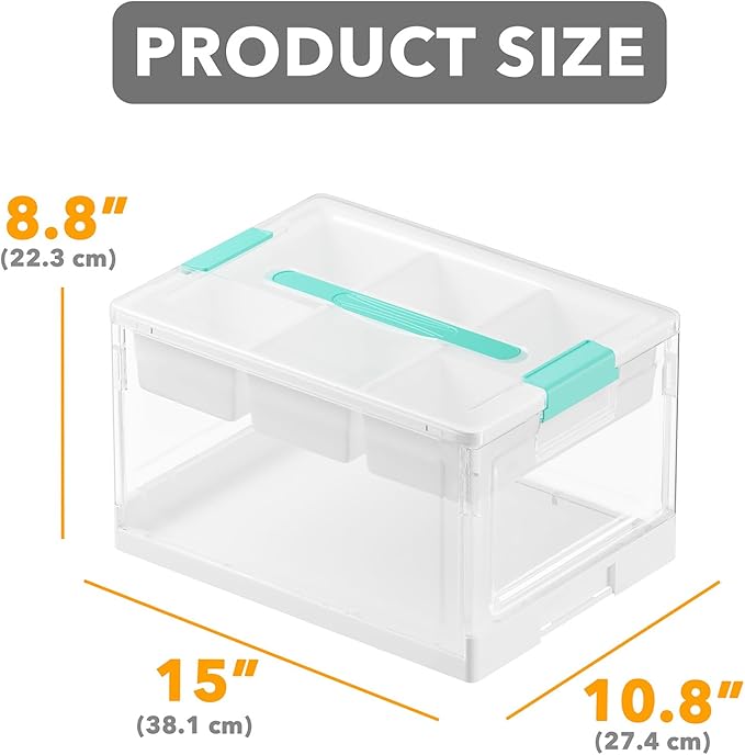 SpaceAid Craft Organizers and Storage - 24 QT Plastic Box Art Supply Storage Organizer Bin with Lid Removable Trays and Dividers Clear Container for Art and Craft Supplies1 Pack