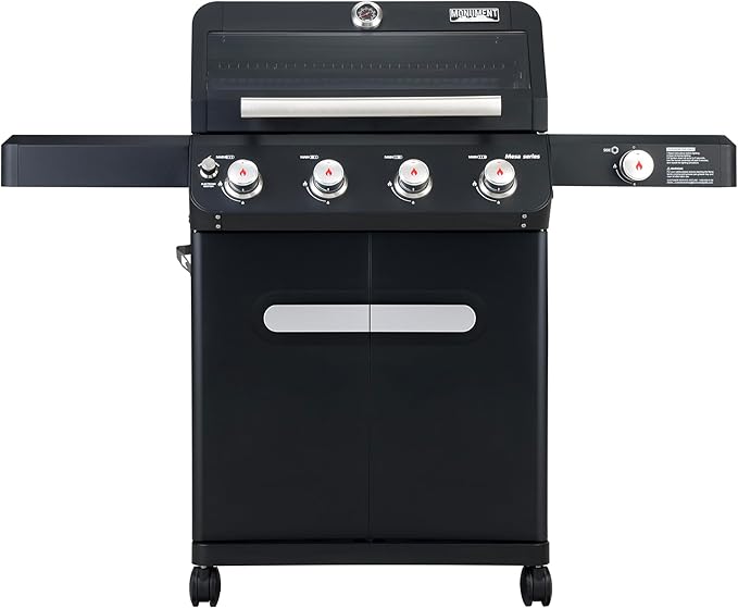 Monument Grills 4+1 Outdoor Barbecue Stainless Steel 4 Burners &amp 1 Side Burner Propane Gas Grill 52000 BTU Patio Garden Barbecue Grill with Knob Controls Mesa425 Black