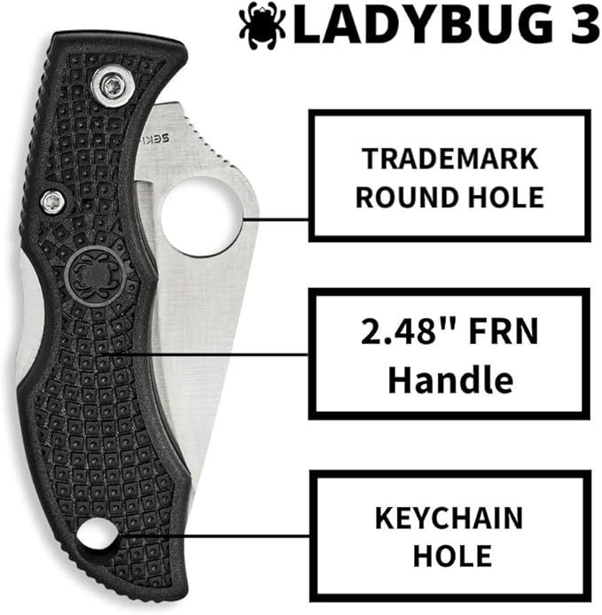 Spyderco Ladybug 3 Lightweight Folding Knife 1.9 VG-10 Steel Blade PlainEdge FRN Handle Black - LBKP3