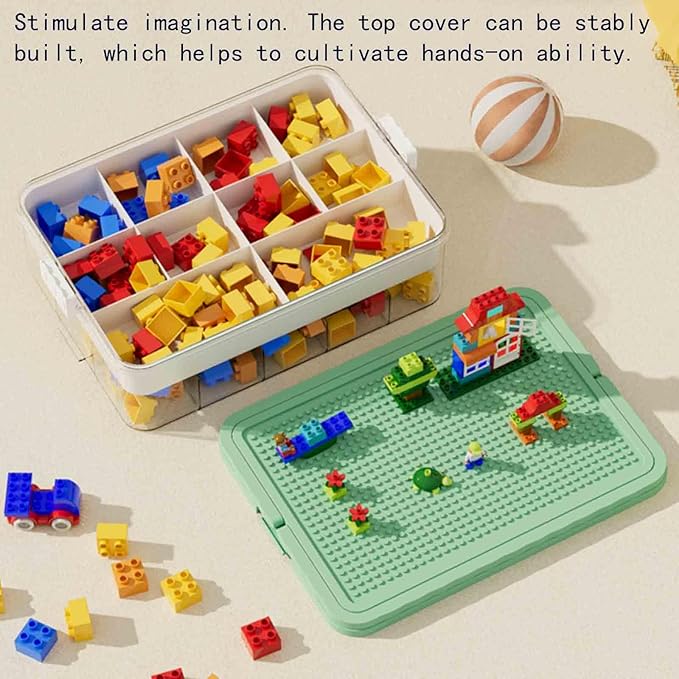 3-Tier Storage Box of Bricks for Lego PP+ABS Stackable Organizer 14.17×9.84×12.01 with Lids Green