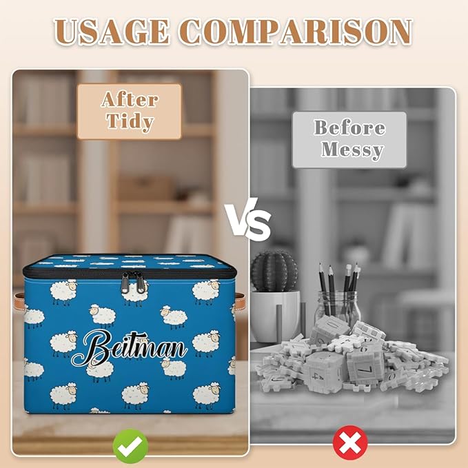 Storage-Bins with Lids Handle Customized Stackable-Storage-Bin for Kids-Boys-Girls-Toys Cube Collapsibl Basket Animal Sheep