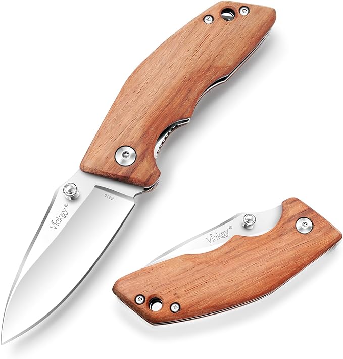 Vickay Pocket Knife Folding Knife 2.75 8Cr13MoV Steel Blade Wood Handle EDC Knife for Men &amp Women Outdoor Camping Tactical Hunting Hiking Survival - Father’s Day Gift