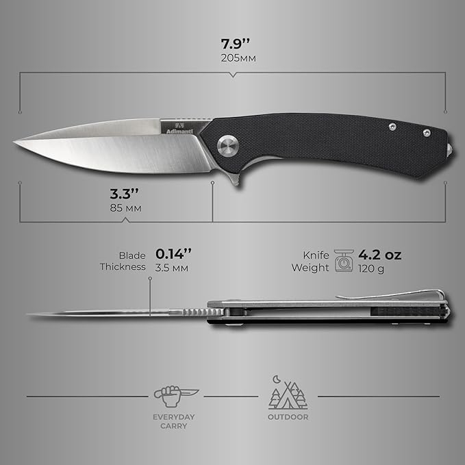 Firebird GANZO Adimanti Skimen Pocket Folding Knife G10 Handle with Clip and Glass Breaker D2 Steel Blade Hunting Fishing Camping Outdoor EDC Knife (Black)