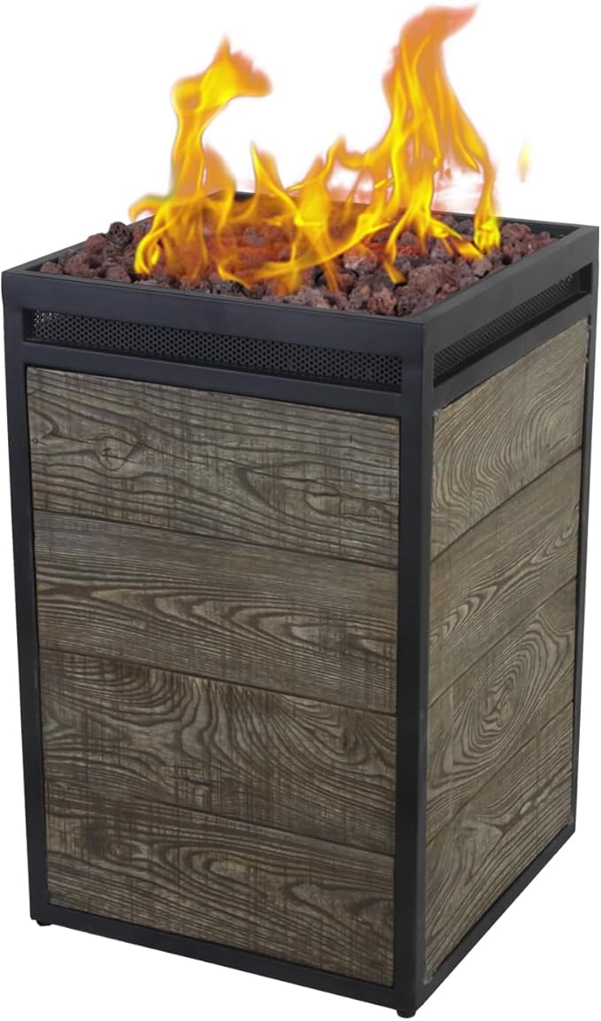 Afterglow Terrafab Grey Panels with Steel Frame 16 Square 40000 Btu Propane Fire Column Outdoor Wood Effect Fire Pit for Outdoor Patio Garden Backyard Decking Decor CSA Certificated