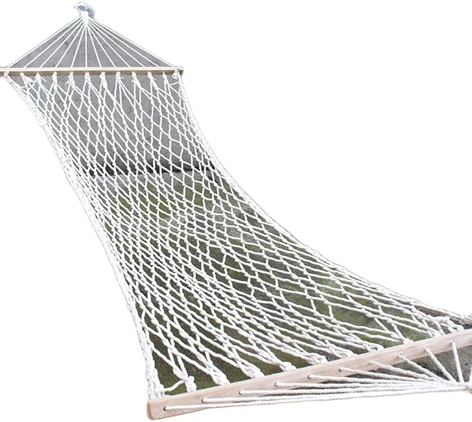 Portable Hammock Mesh Camping Hammock Thick Rope Hammocks with Sticks for Outdoor/Indoor Patio Backyard for Backpacking Beach (Color : White)