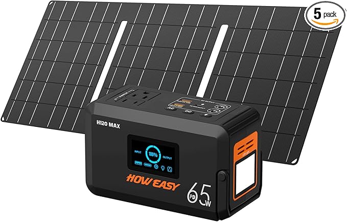 HOWEASY Solar Generator 135W(270W Peak) Portable Power Station with 30W Solar PanelPower Bank with 110V AC Outlet for Camping Home Outdoor Emergency