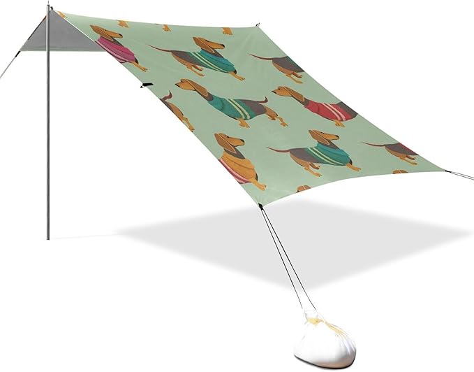 Cute Dachshunds Beach Tent Sun Shelter Set UPF50+ UV Protection 10.5 x 9.19 FT Camping Shade Canopy with Sandbags Sand Anchors Carrying Bag and Others
