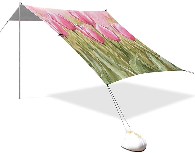ALAZA A Filed of Pink Tulips Beach Tent Sun Shelter Portable Canopy Sunshade for Outdoor Camping Picnics Backyard Fun 10x9 ft