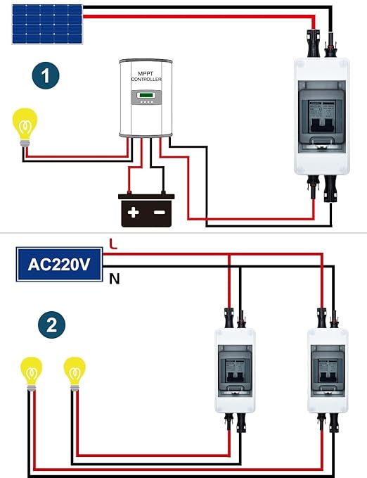 DIHOOL 60 Amp Solar Disconnect Switch dc Circuit Breaker with Cover Outdoor Miniature Circuit Breaker with din Rail Enclosure
