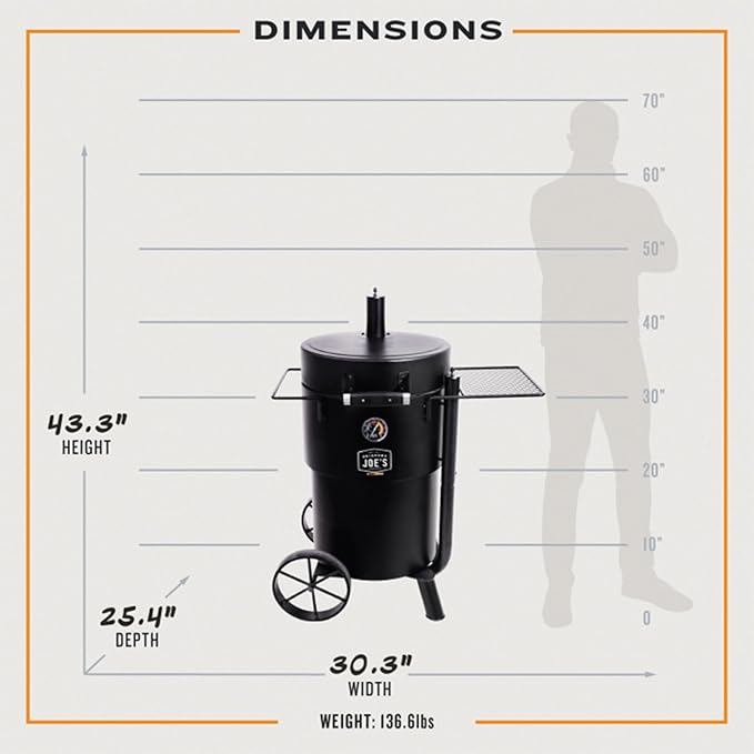 Char-Broil Oklahoma Joes Bronco Barrel Drum Smoker with Porcelain Coated Steel Air Intake Channel and 630 Square Inches Cooking Surface Black
