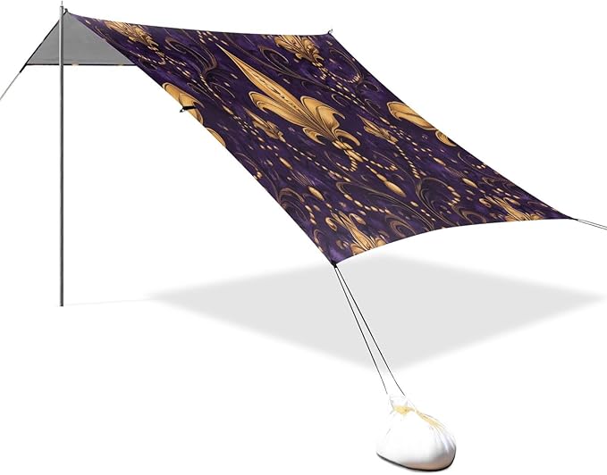 Fleur De Lis Flower Mardi Gras Beach Tent Sun Shelter Set UPF50+ UV Protection 10.5 x 9.19 FT Camping Shade Canopy with Sandbags Sand Anchors Carrying Bag and Others