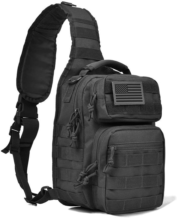 REEBOW GEAR Tactical Sling Bag for Men Military Single Shoulder Backpack Outdoor EDC Range Pack (Black)