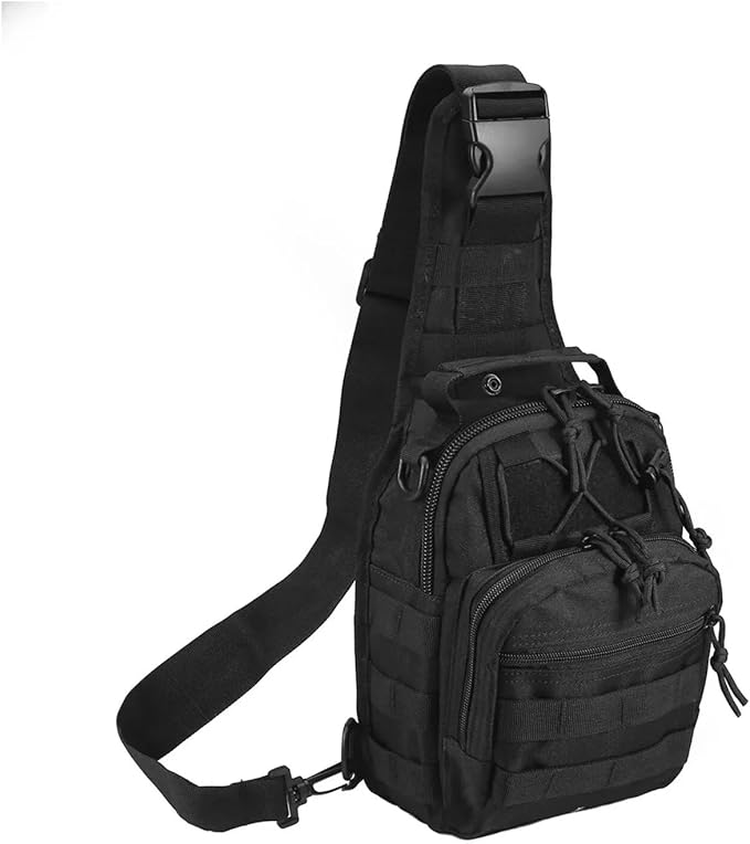 Genérico Compatible For Tactical Shoulder BagNylon Outdoor Sling Daypack Backpack(Black B)