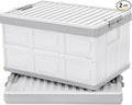 Collapsible Storage Bins with Lids 30L Folding Plastic Stackable Utility Crates 2-Pack Durable Containers for Home &amp Garage Organization - Oyster White