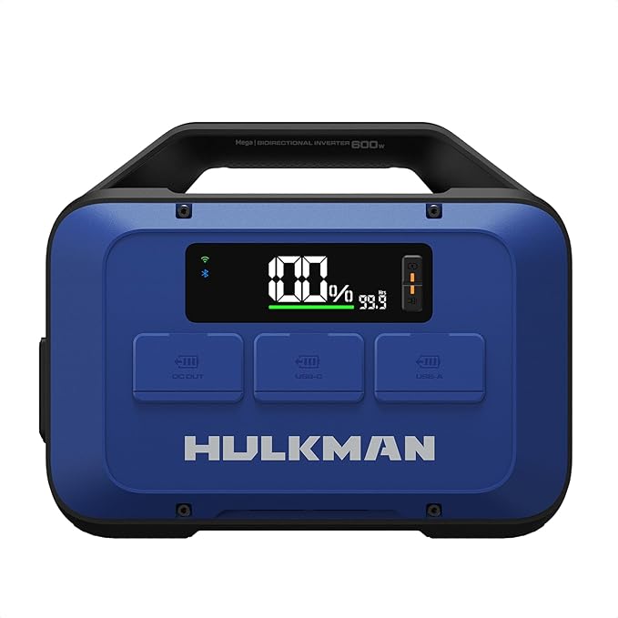 Hulkman Mega 576Wh Power Station Works at -4°F PD100W 1h fast charging Ternary Lithium Battery with 10 ports 600W AC Outlets UPS 15ms Solar Generator(Solar Panel Optional) Deep Blue