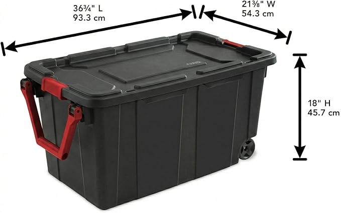 40 Gallon Plastic Storage Box with Wheels and Lids Stackable Industrial Tote Pack of 2 (Black)