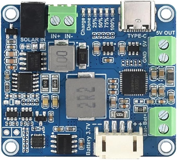 Solar Power Manager Module+3xBattery+Case Supports 6V-24V Solar Panel Blue Type-C 5V/3A Regulated Output Module